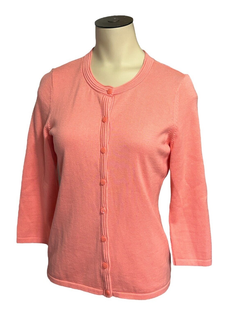 Talbots Petite 3/4 Sleeve Button Down Women's Cardigan Sweater Coral
